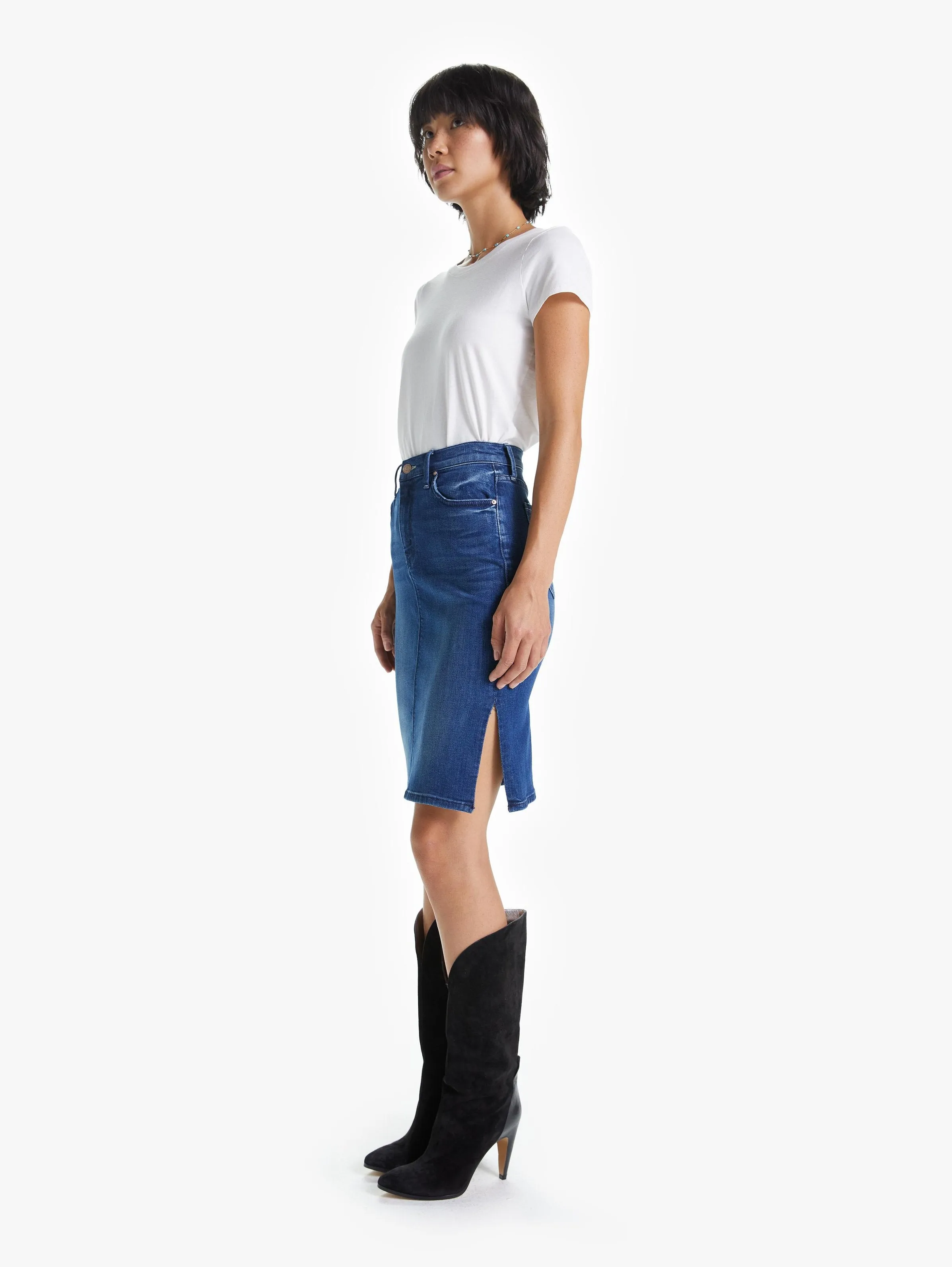 High Waisted Slice Knee Skirt