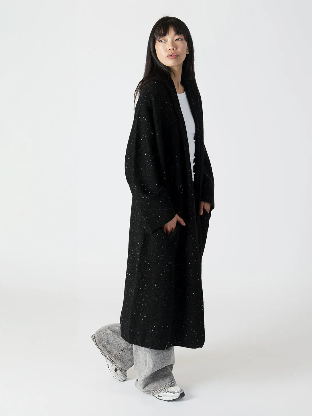 Hugh Shawl Collar Coat - Black Fleck