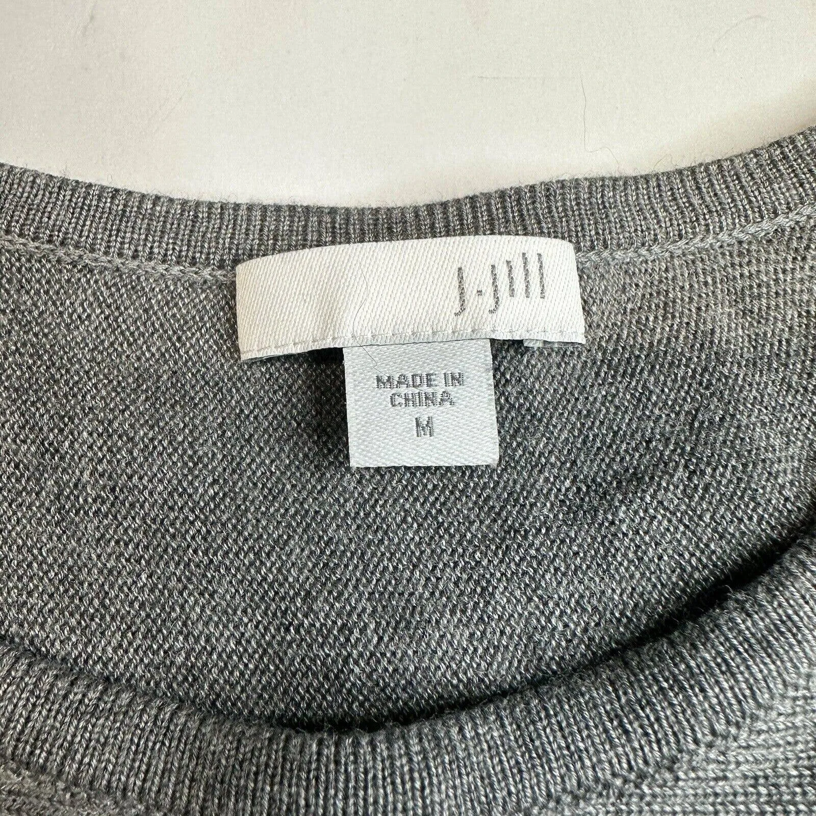 J.Jill Tunic Sweater Womens Medium Gray Long Knit Top Wool Blend Side Slits