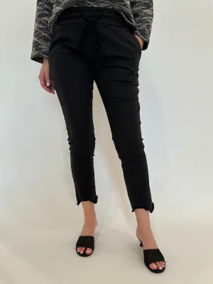 Kylie Distressed Fringe Hem Crinkle Jogger - Black