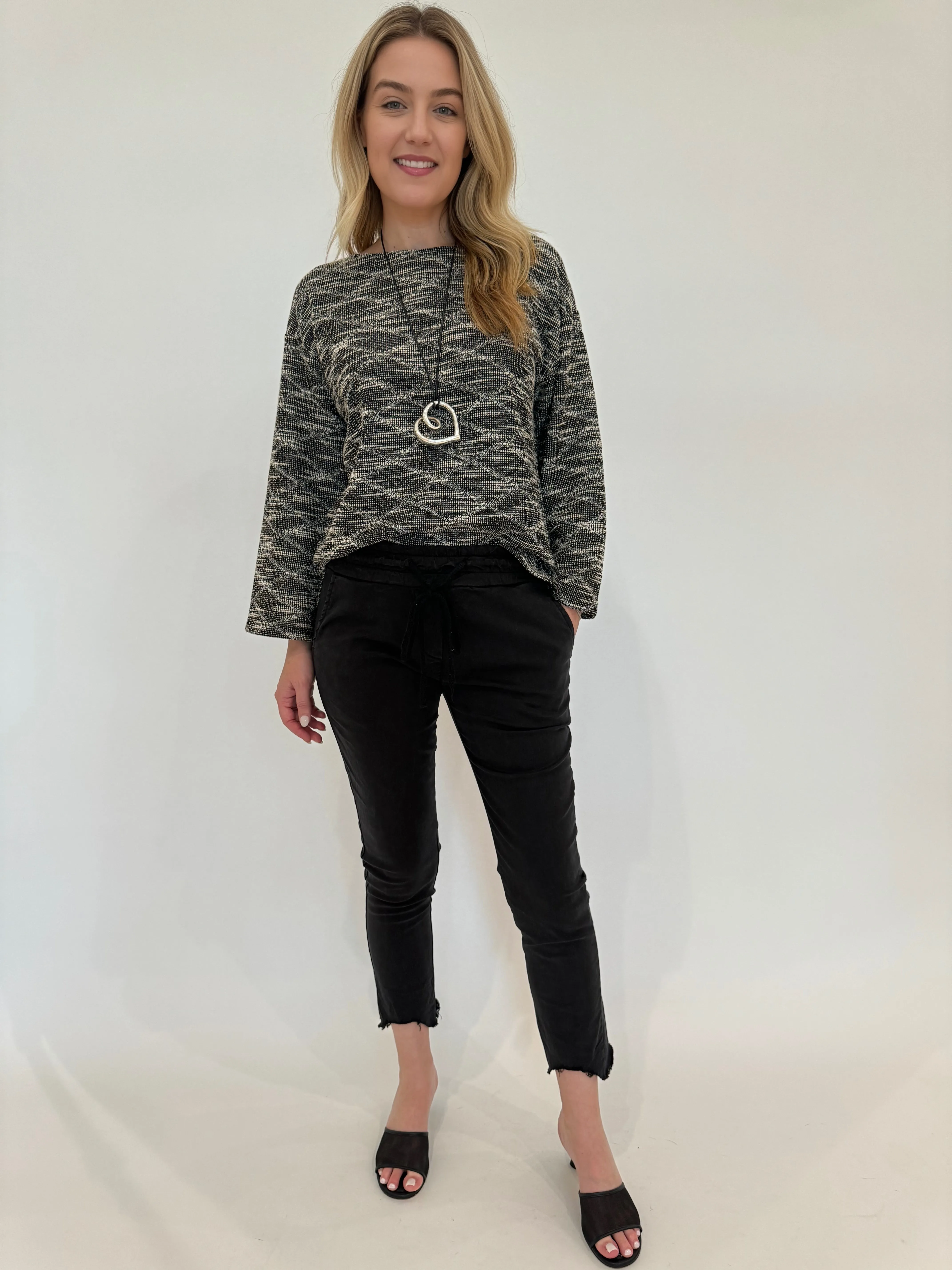 Kylie Distressed Fringe Hem Crinkle Jogger - Black