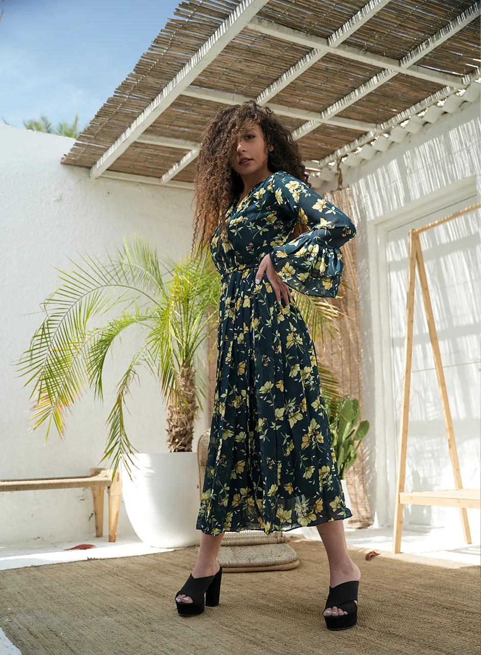 La Fleur - Noir Black Floral Printed Maxi Dress