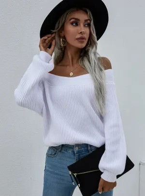 Large Size Loose Knit Solid Color Pullover Sweater