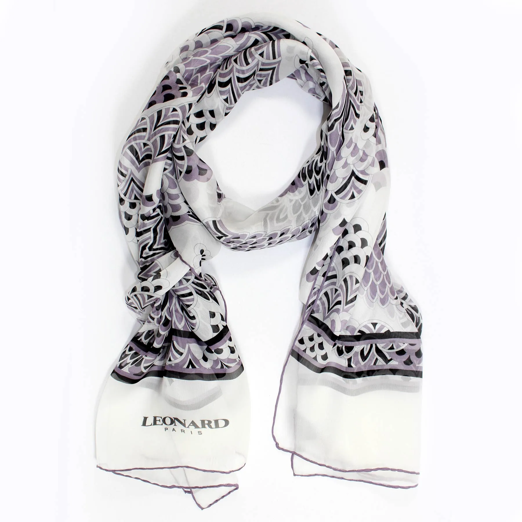 Leonard Paris Scarf Black White Design - Chiffon Silk Shawl FINAL SALE