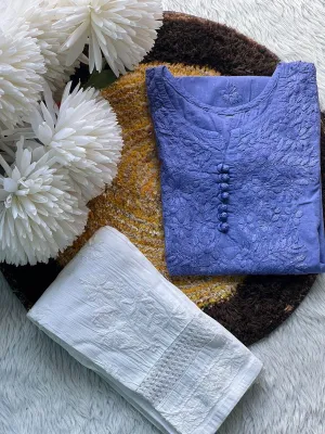Light Blue Eleganza Dobby Cotton Short Kurti Chic Set with Pant