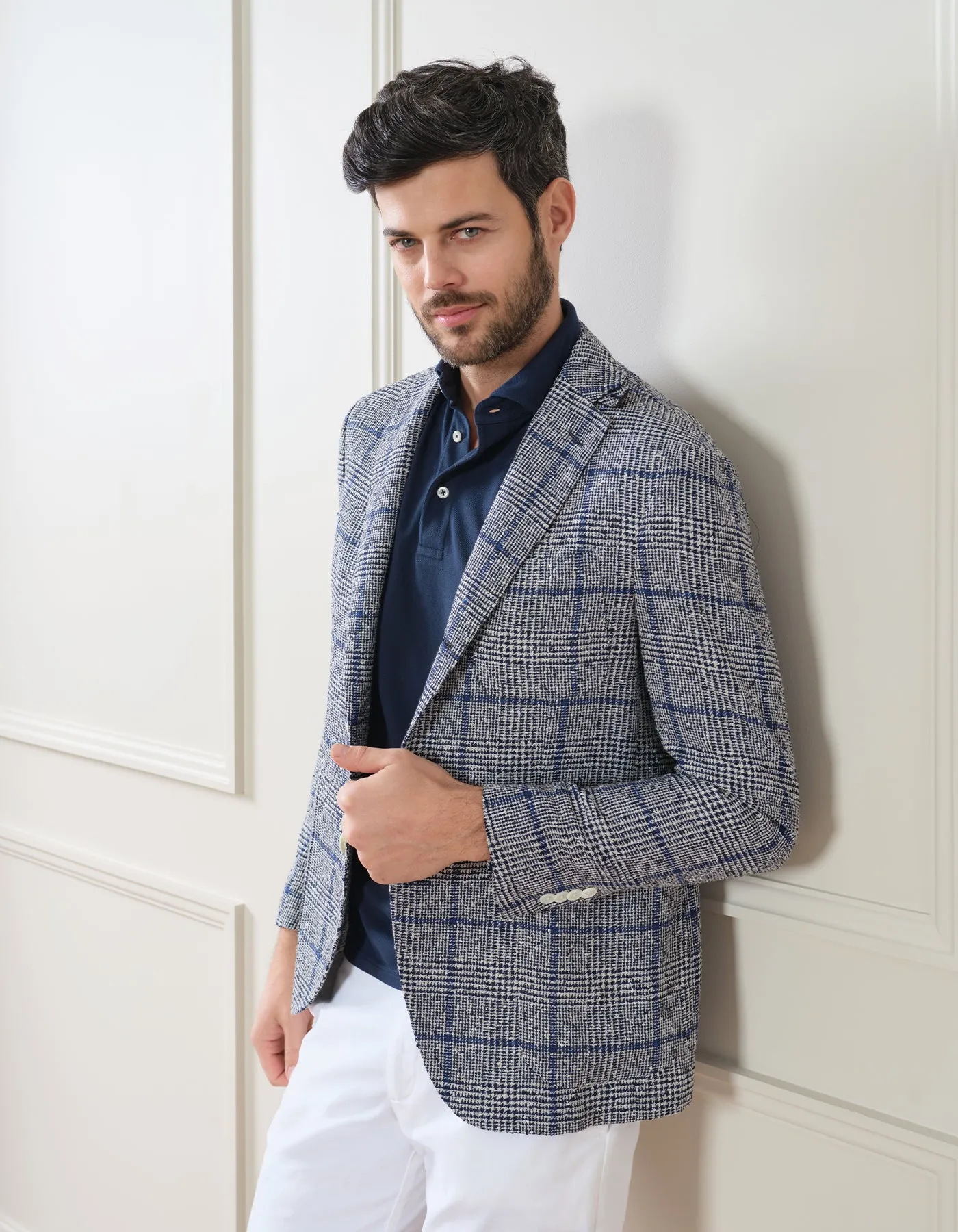 LINEN BLEND GLEN PLAID/ WINDOWPANE BLAZER