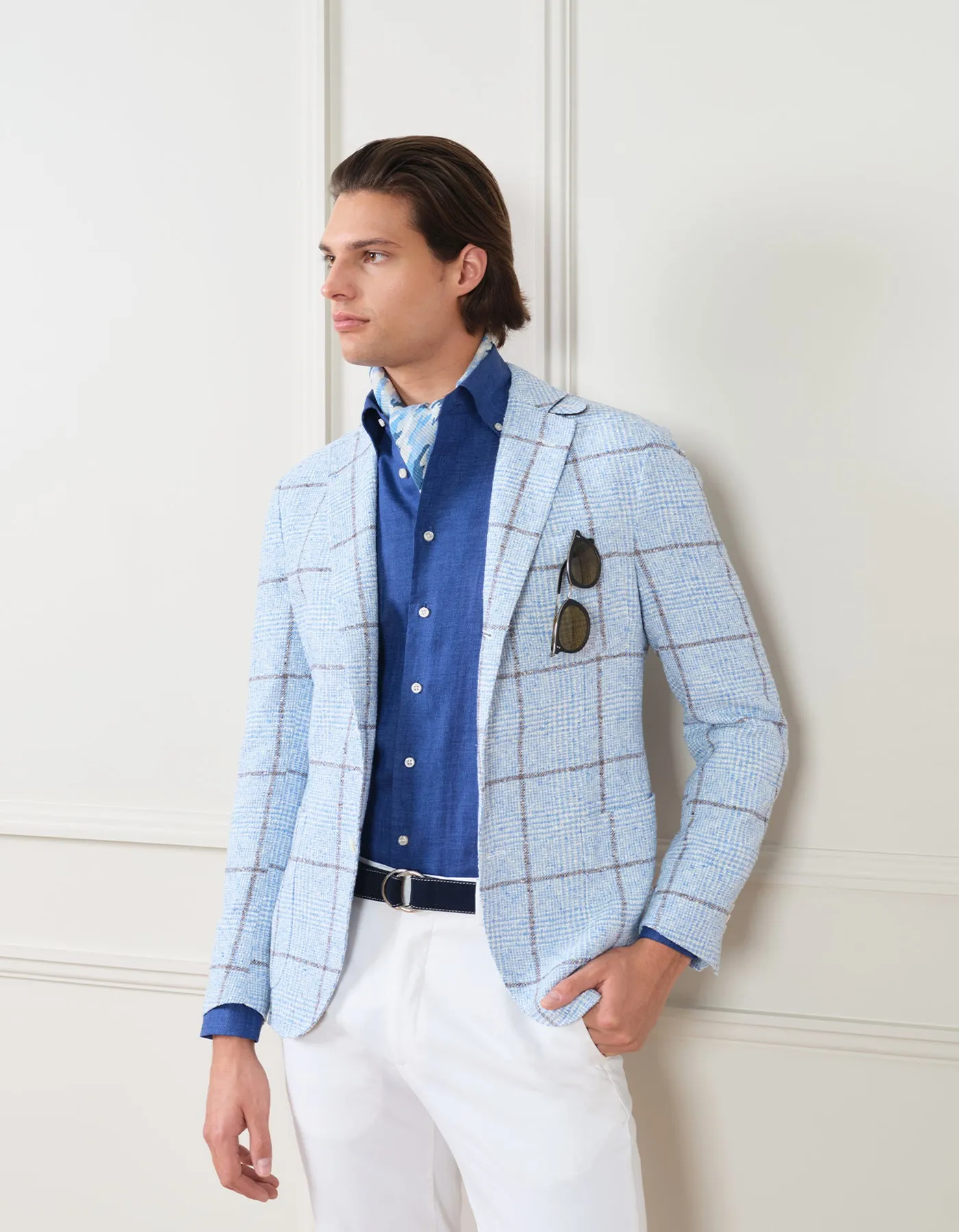 LINEN BLEND GLEN PLAID/ WINDOWPANE BLAZER
