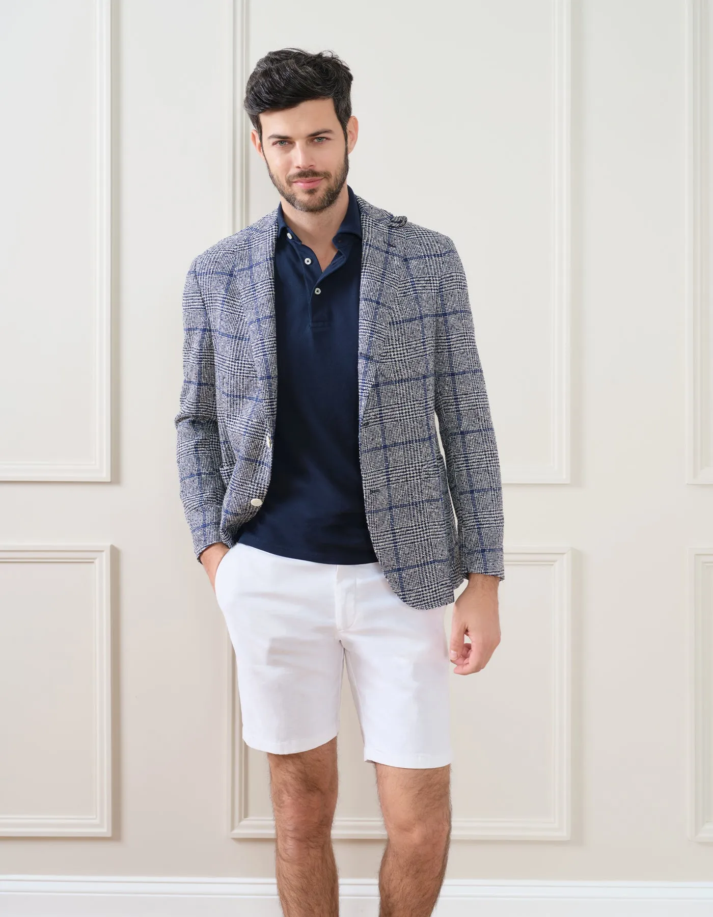 LINEN BLEND GLEN PLAID/ WINDOWPANE BLAZER