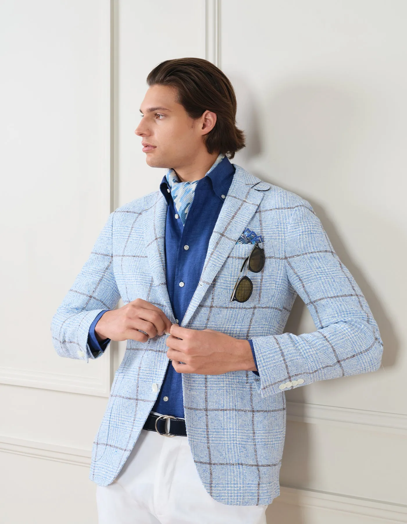 LINEN BLEND GLEN PLAID/ WINDOWPANE BLAZER