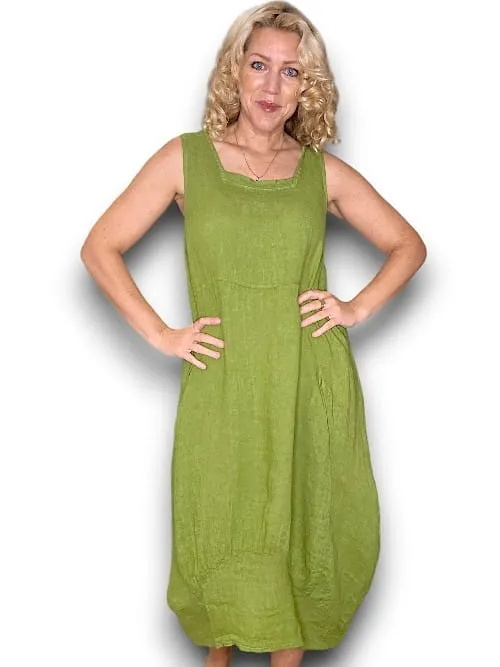 MAXI TANK DRESS LINEN  AVOCADO