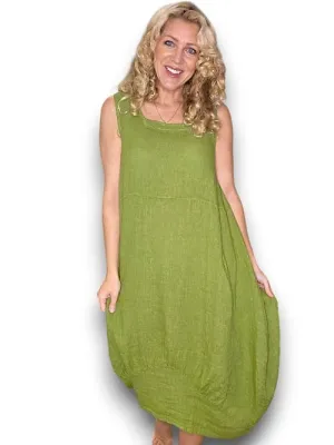 MAXI TANK DRESS LINEN  AVOCADO