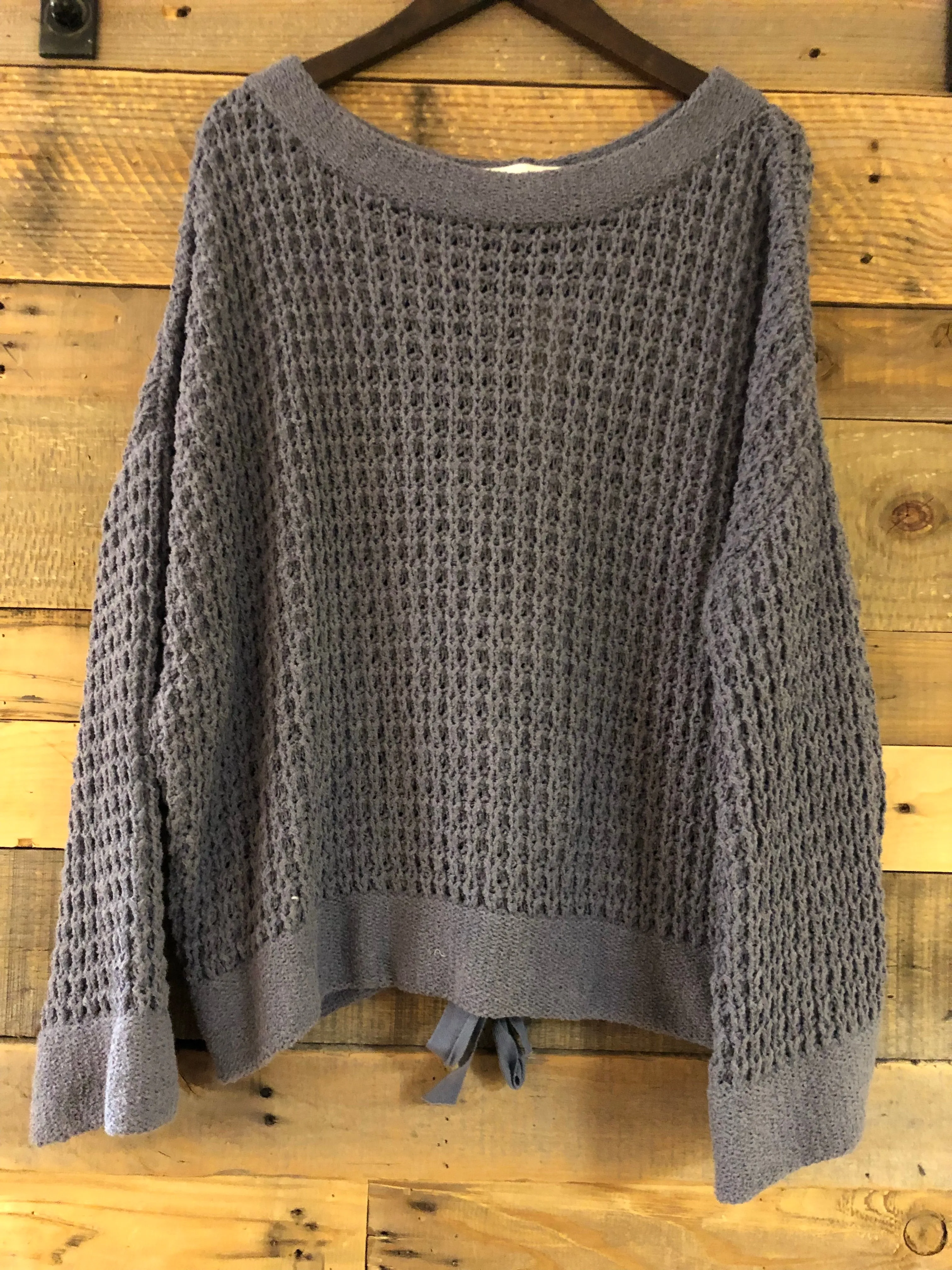 Melody Slate Chunky Black Lace Up Sweater