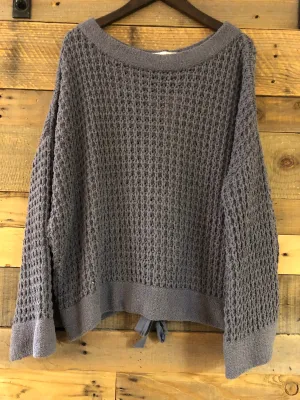 Melody Slate Chunky Black Lace Up Sweater
