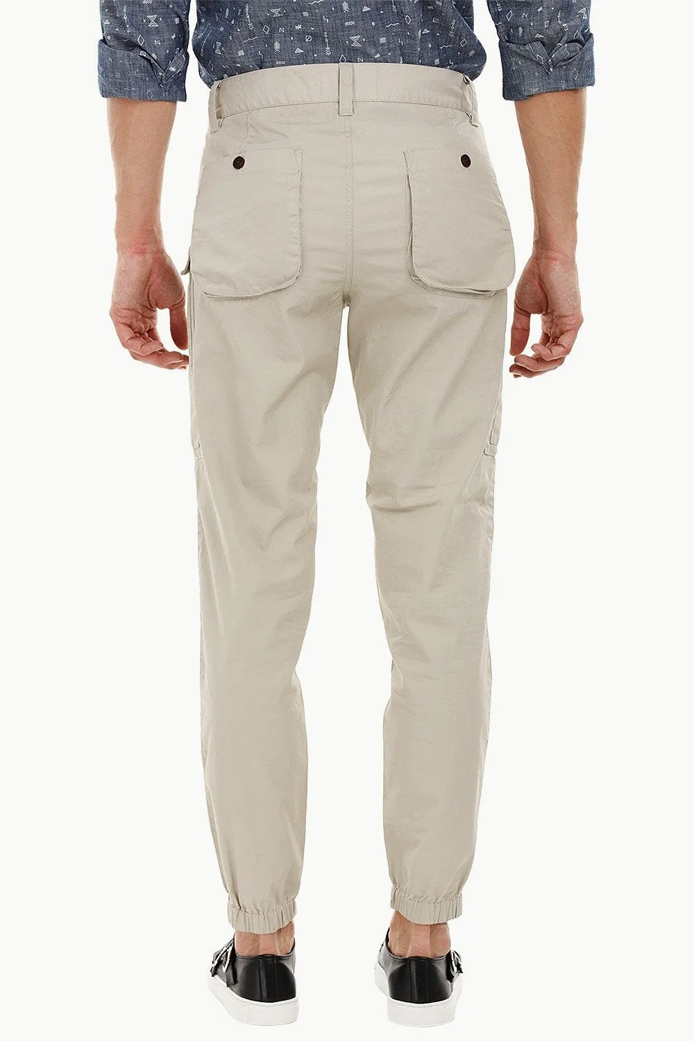 Mens Beige Cuff Jogger Cargo Pants
