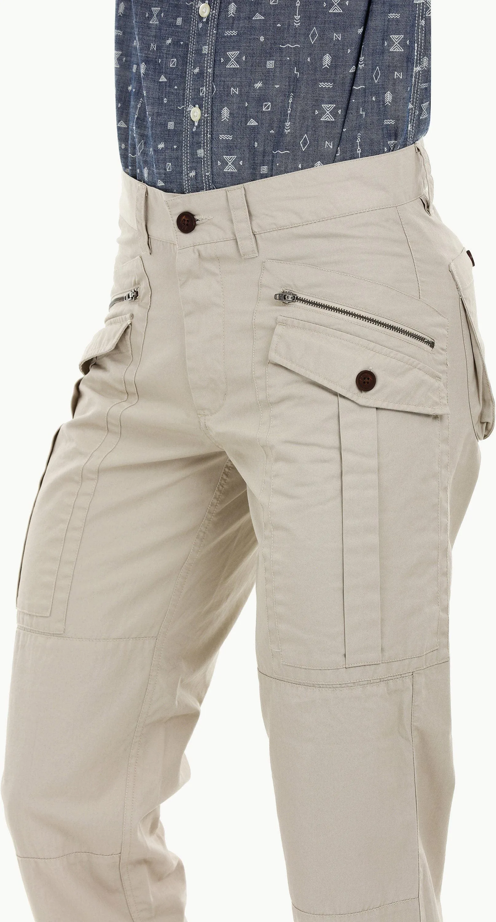 Mens Beige Cuff Jogger Cargo Pants