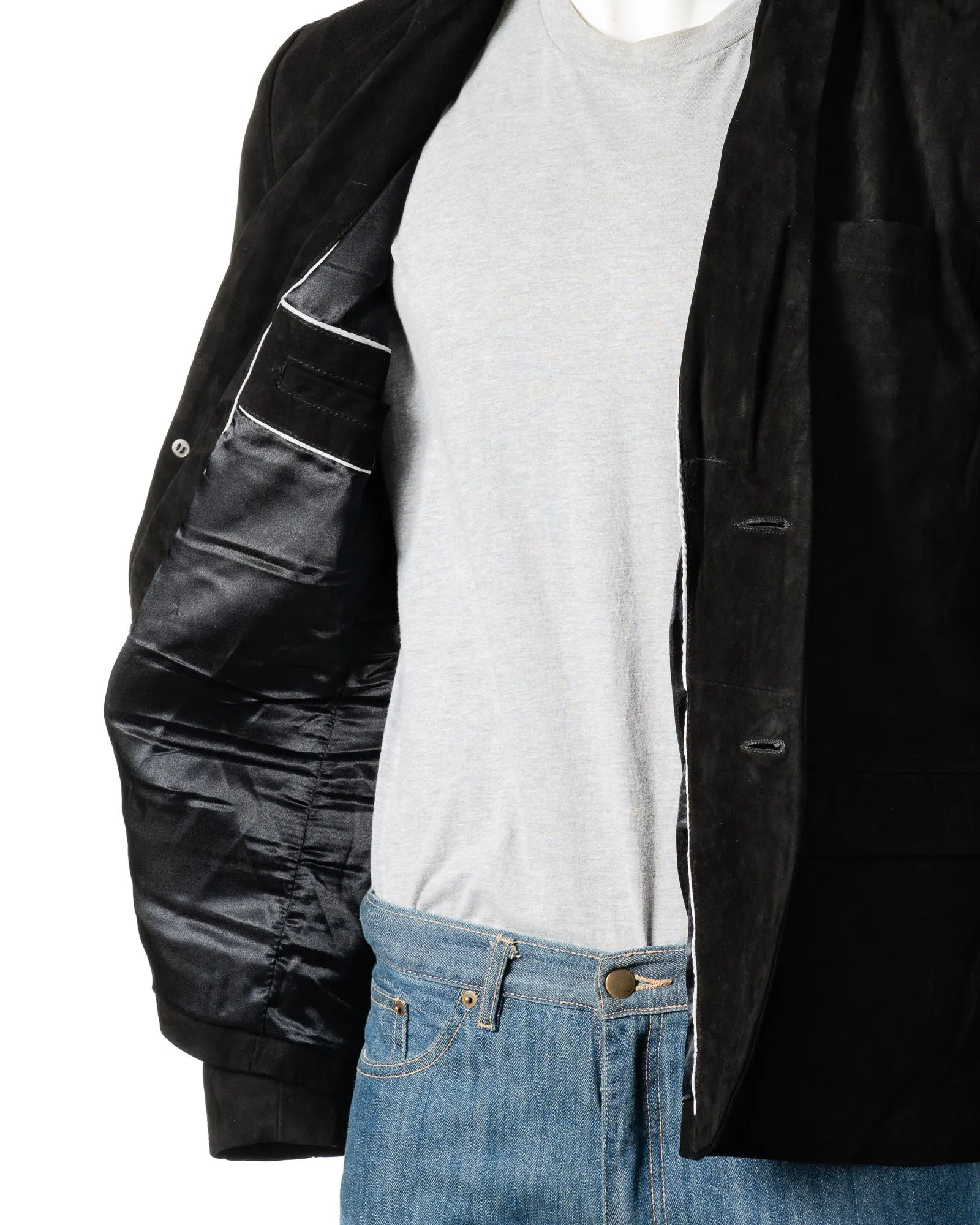 Men's Black Fitted Tailored Suede Blazer: Federigo