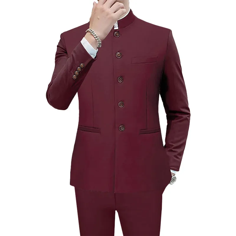 Men's Business Casual Stand Collar Single Breasted Blazer 250199990