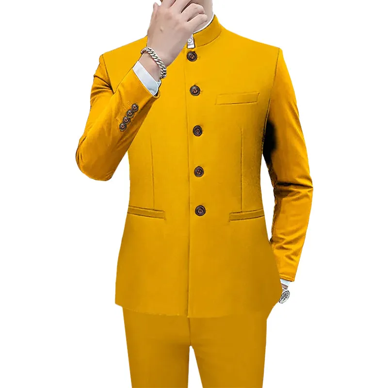 Men's Business Casual Stand Collar Single Breasted Blazer 250199990