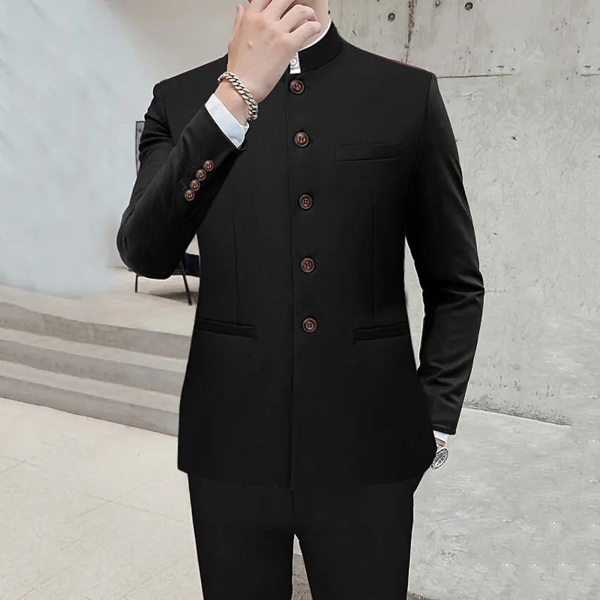 Men's Business Casual Stand Collar Single Breasted Blazer 250199990