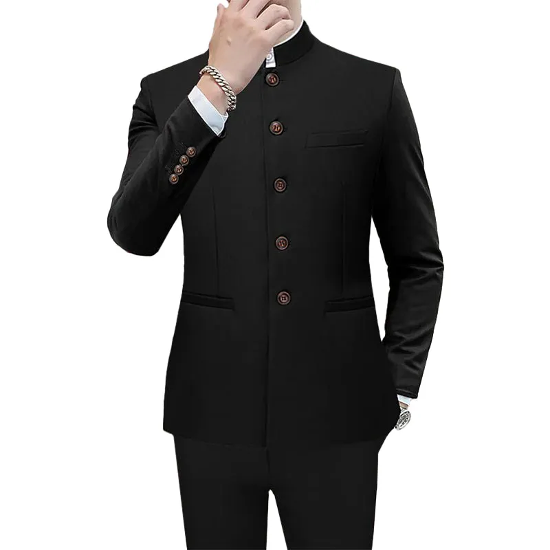 Men's Business Casual Stand Collar Single Breasted Blazer 250199990