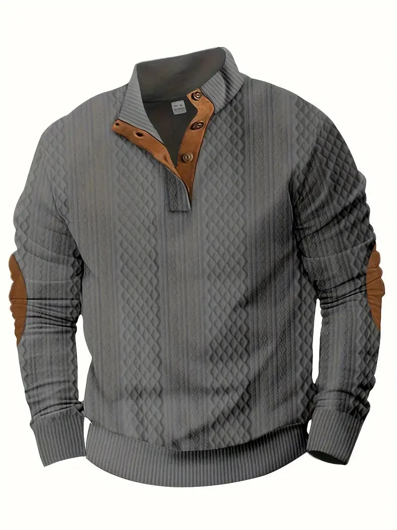 Men's Casual Stand-Up Collar Jacquard Knit Pullover Sweatshirt