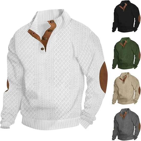 Men's Casual Stand-Up Collar Jacquard Knit Pullover Sweatshirt