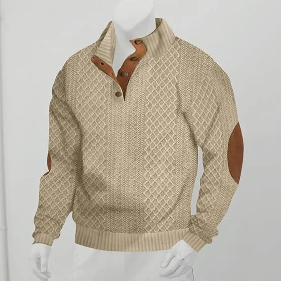 Men's Casual Stand-Up Collar Jacquard Knit Pullover Sweatshirt