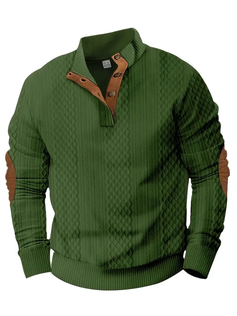 Men's Casual Stand-Up Collar Jacquard Knit Pullover Sweatshirt