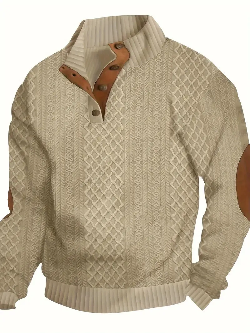 Men's Casual Stand-Up Collar Jacquard Knit Pullover Sweatshirt