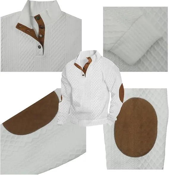 Men's Casual Stand-Up Collar Jacquard Knit Pullover Sweatshirt