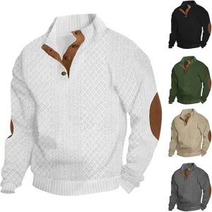 Men's Casual Stand-Up Collar Jacquard Knit Pullover Sweatshirt
