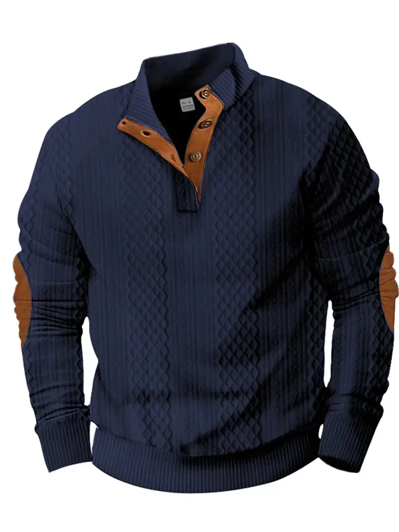 Men's Casual Stand-Up Collar Jacquard Knit Pullover Sweatshirt
