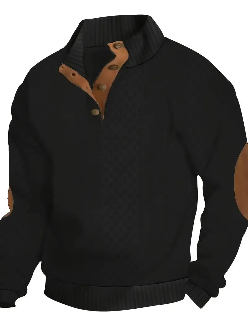 Men's Casual Stand-Up Collar Jacquard Knit Pullover Sweatshirt