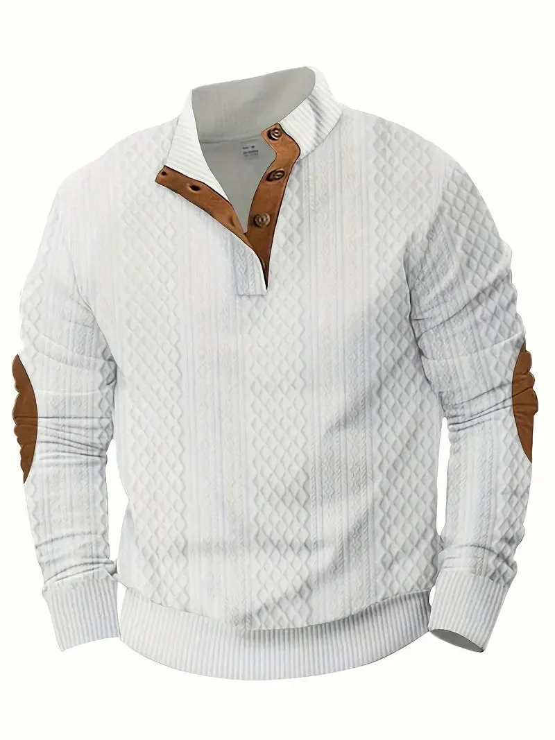 Men's Casual Stand-Up Collar Jacquard Knit Pullover Sweatshirt