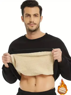 Men's Fleece Crew Neck Sweatshirt - Solid Color, Warm & Comfy for Fall & Winter
