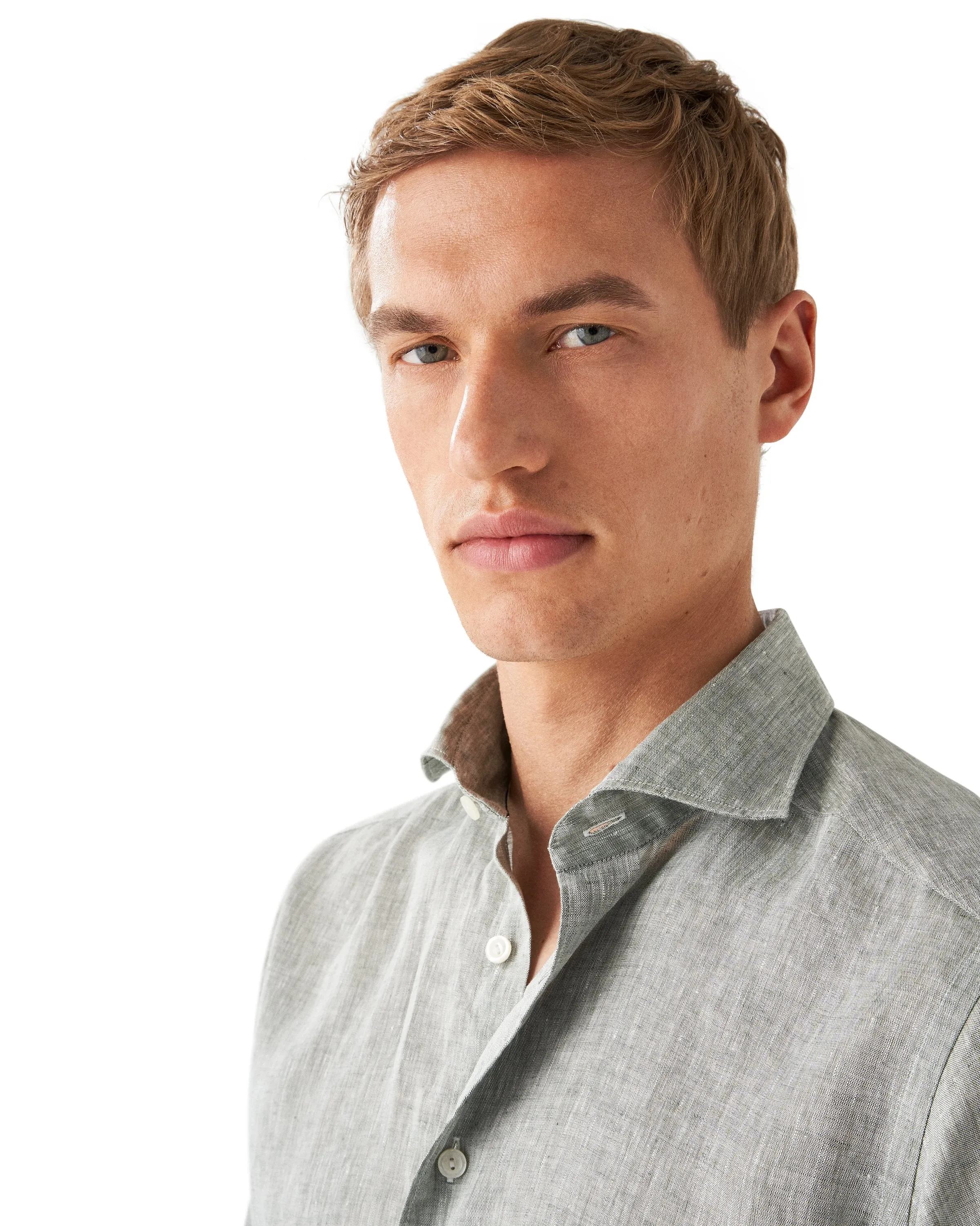 Mid Green Solid Linen Contemporary Fit Shirt - ETON