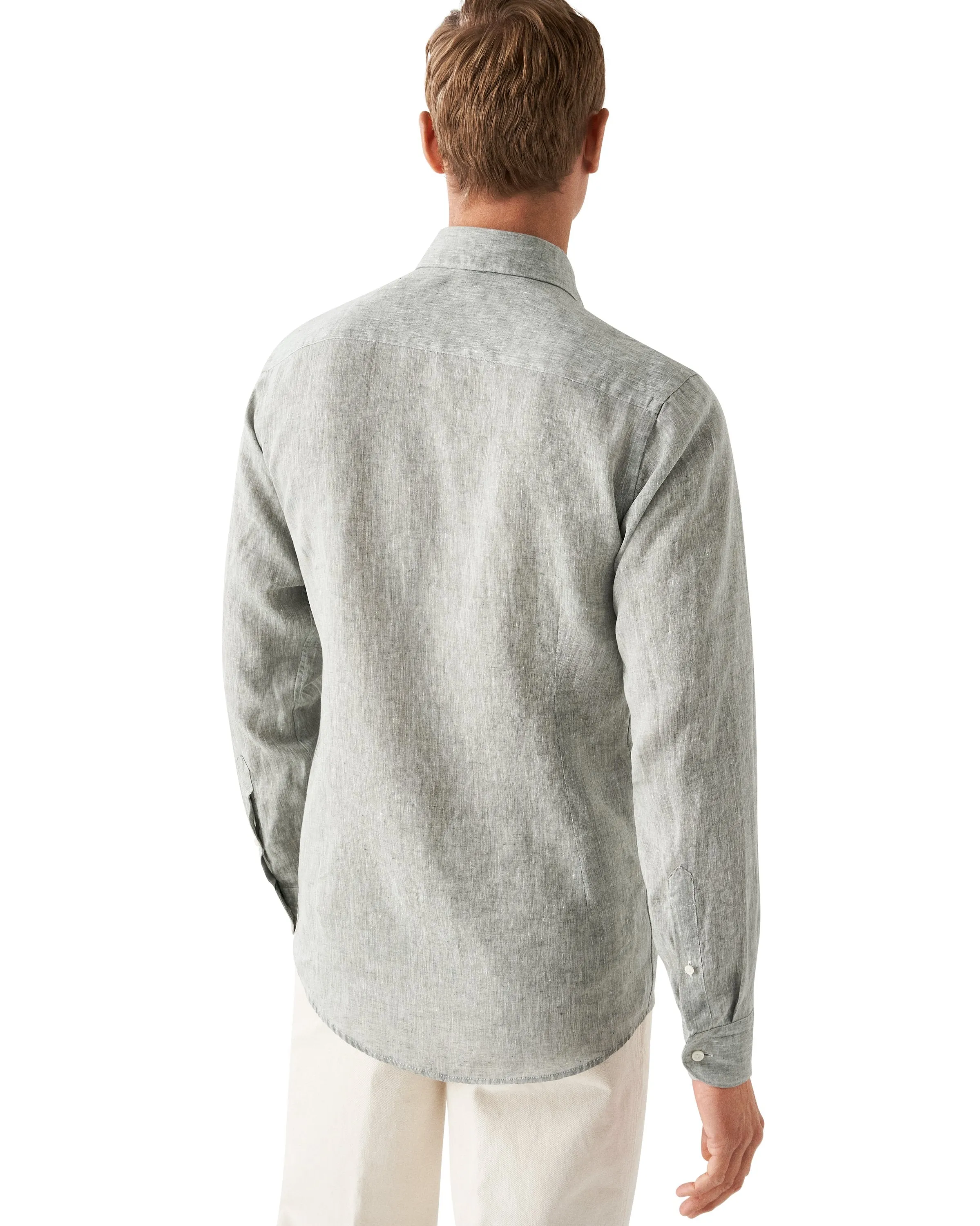 Mid Green Solid Linen Contemporary Fit Shirt - ETON