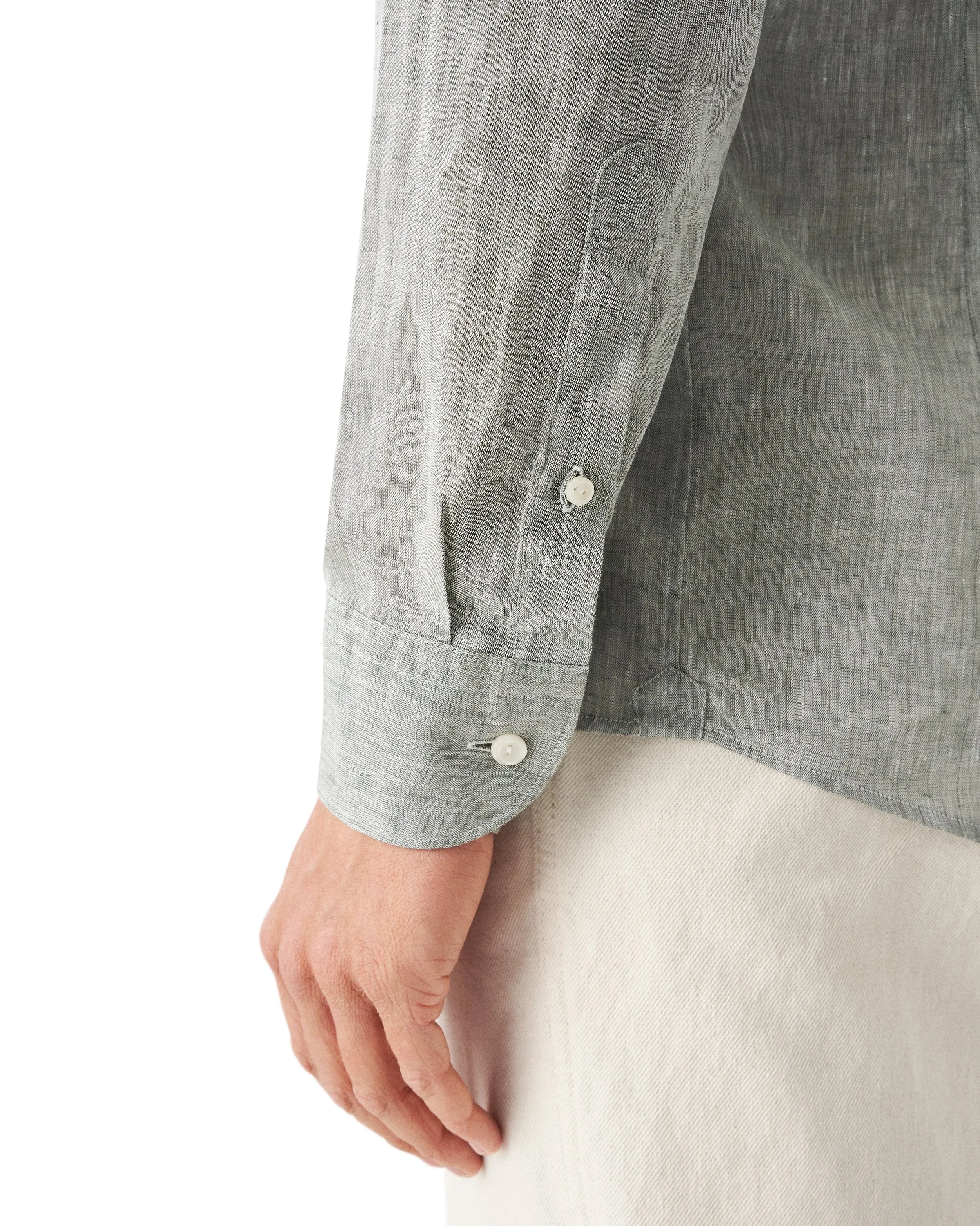 Mid Green Solid Linen Contemporary Fit Shirt - ETON