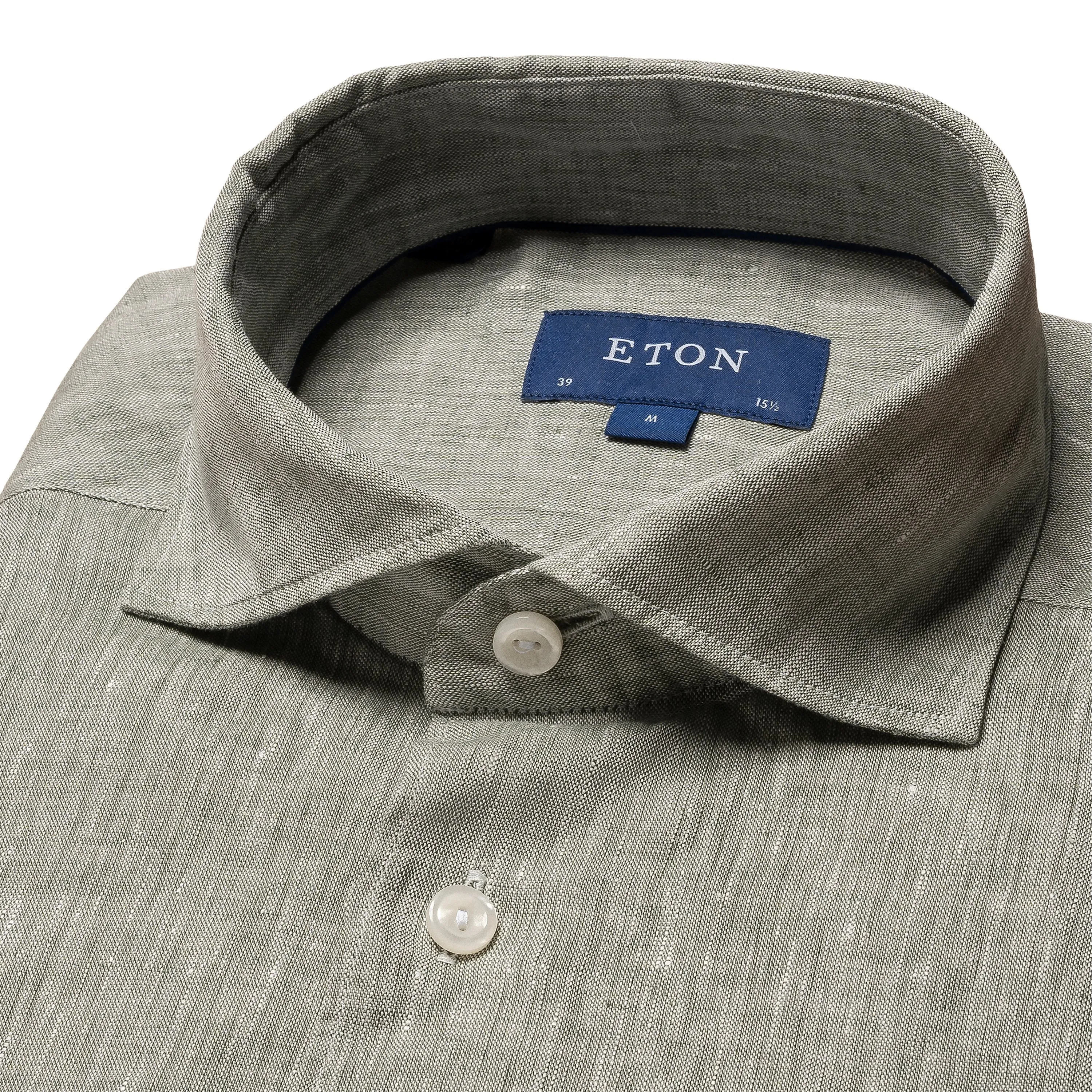 Mid Green Solid Linen Contemporary Fit Shirt - ETON