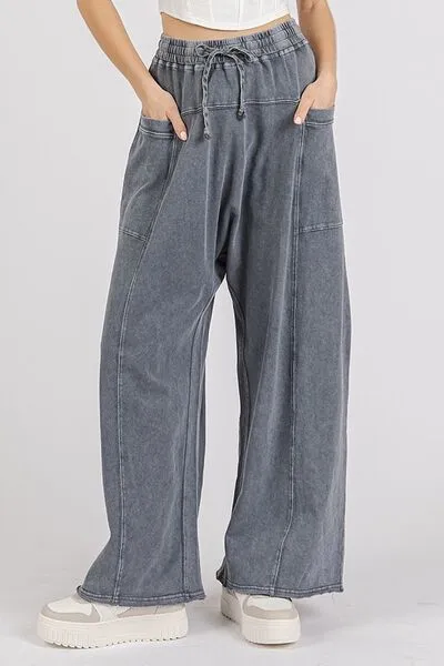 Mittoshop Midnight Mineral Wash Elastic Waist Barrel Leg Baggy Pants