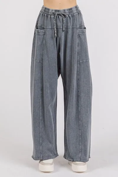 Mittoshop Midnight Mineral Wash Elastic Waist Barrel Leg Baggy Pants