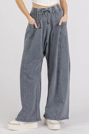 Mittoshop Midnight Mineral Wash Elastic Waist Barrel Leg Baggy Pants