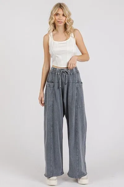 Mittoshop Midnight Mineral Wash Elastic Waist Barrel Leg Baggy Pants