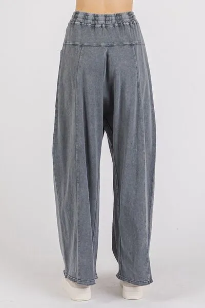 Mittoshop Midnight Mineral Wash Elastic Waist Barrel Leg Baggy Pants