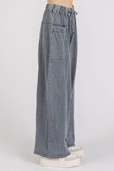 Mittoshop Midnight Mineral Wash Elastic Waist Barrel Leg Baggy Pants