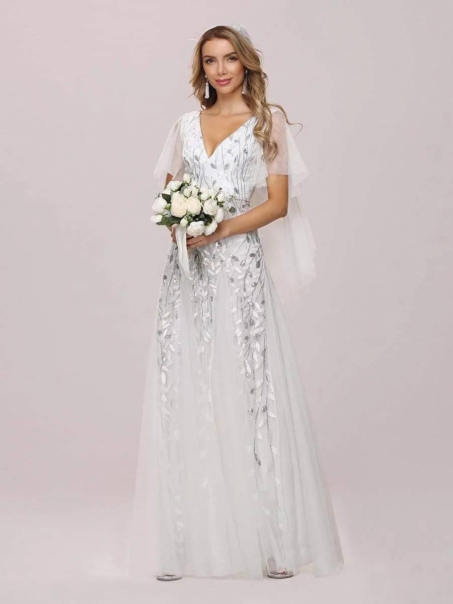 Modern Floor Length Wholesale Sequined Tulle Wedding Dress EP00734-EH