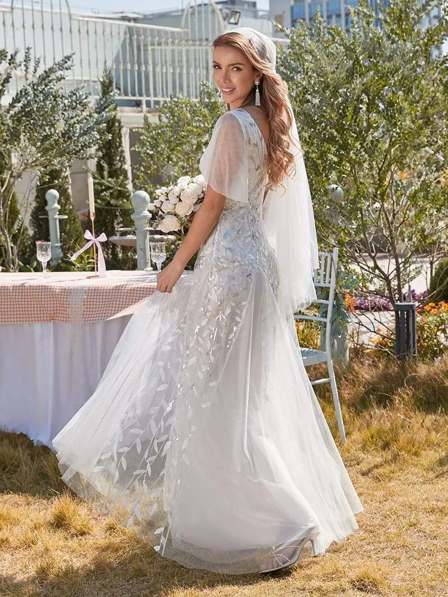Modern Floor Length Wholesale Sequined Tulle Wedding Dress EP00734-EH