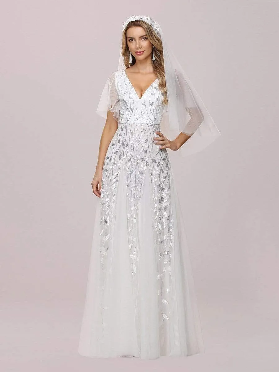 Modern Floor Length Wholesale Sequined Tulle Wedding Dress EP00734-EH