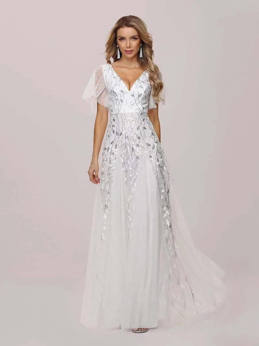Modern Floor Length Wholesale Sequined Tulle Wedding Dress EP00734-EH