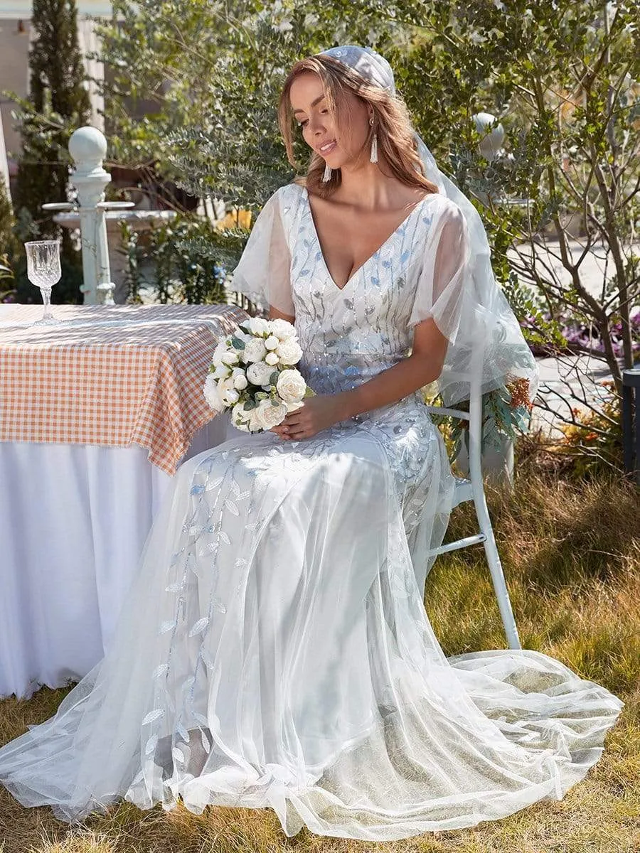 Modern Floor Length Wholesale Sequined Tulle Wedding Dress EP00734-EH